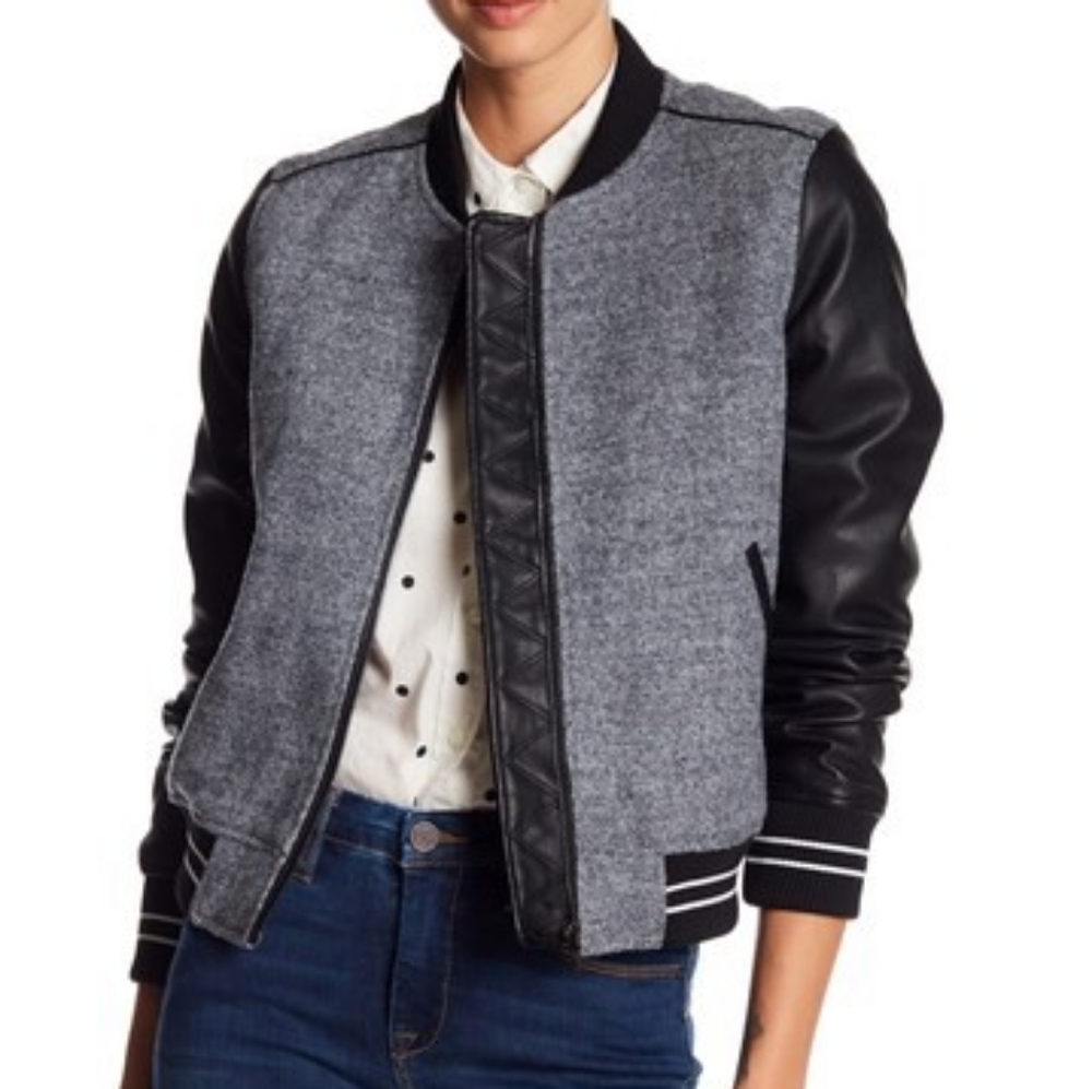 BLANKNYC Faux Leather Varsity Letterman Jacket SzM